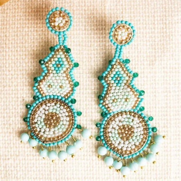 Mint Green Southwestern‎ Seed Bead Earrings NWT - Picture 1 of 1